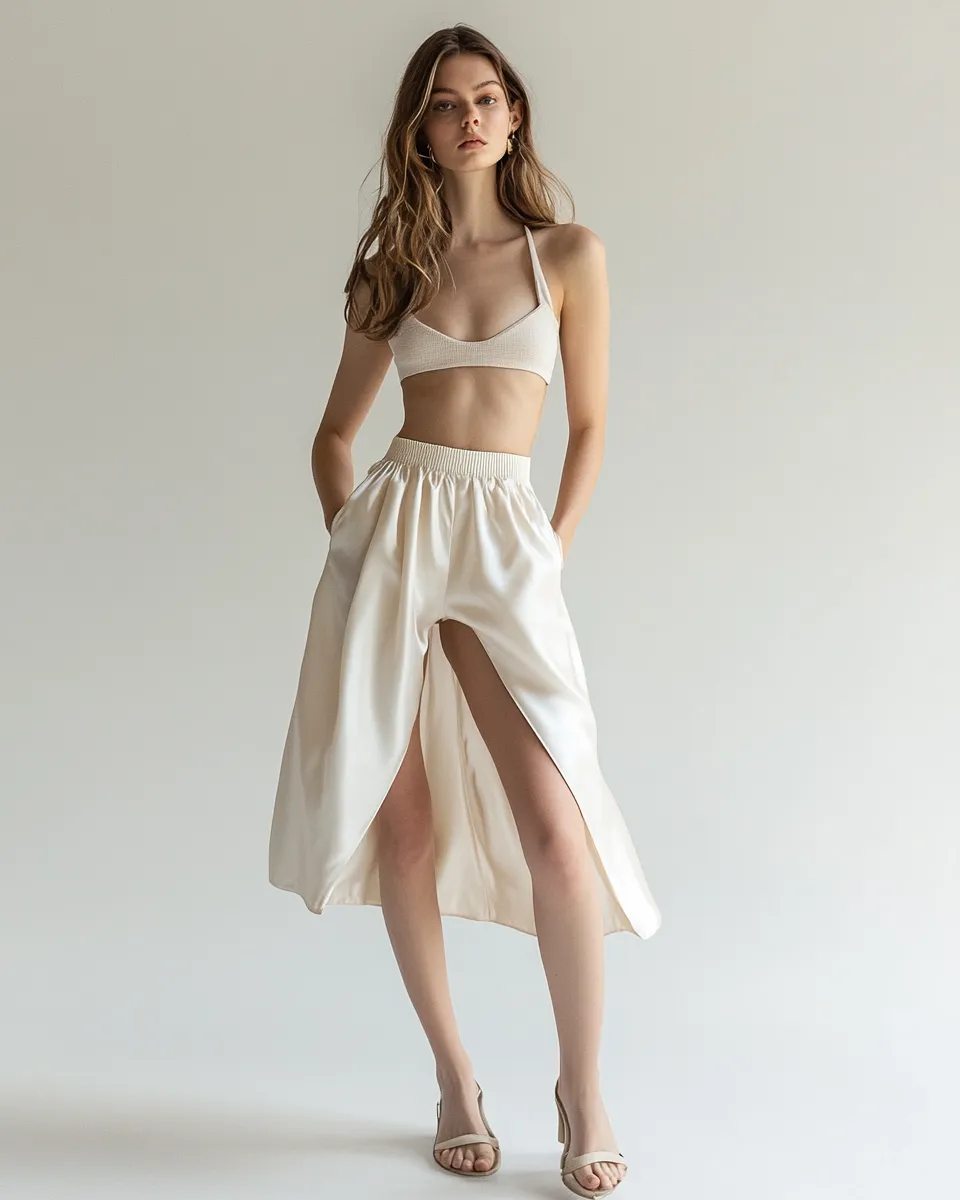 Satin midi skirt outfit for petite women 2026