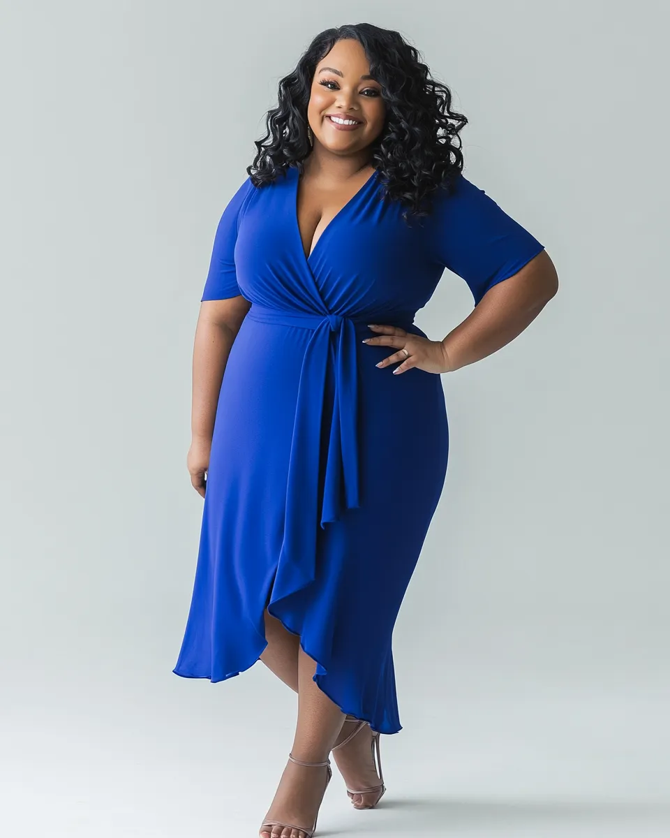 Plus size style — statement wrap dress editorial photo
