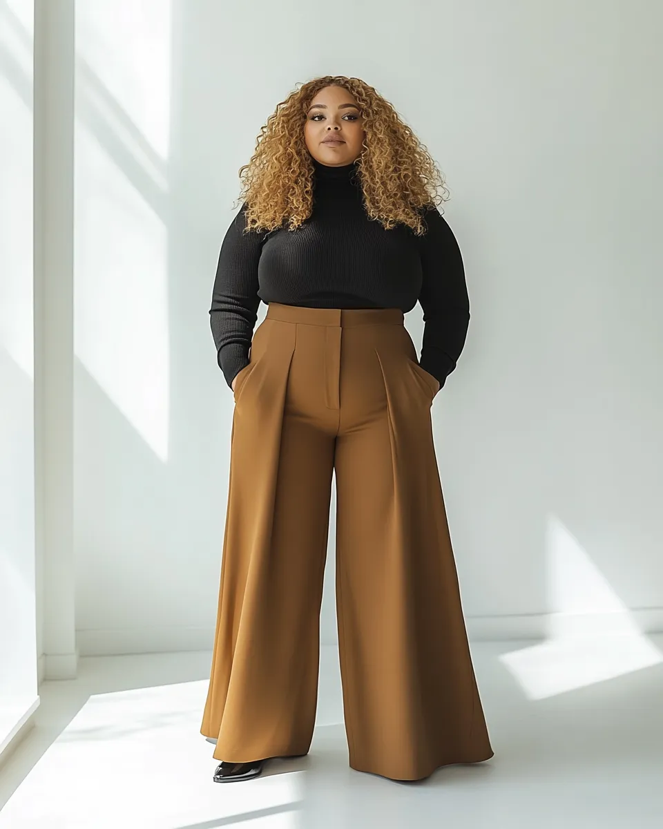 Wide-leg trouser outfit for plus size women 2026