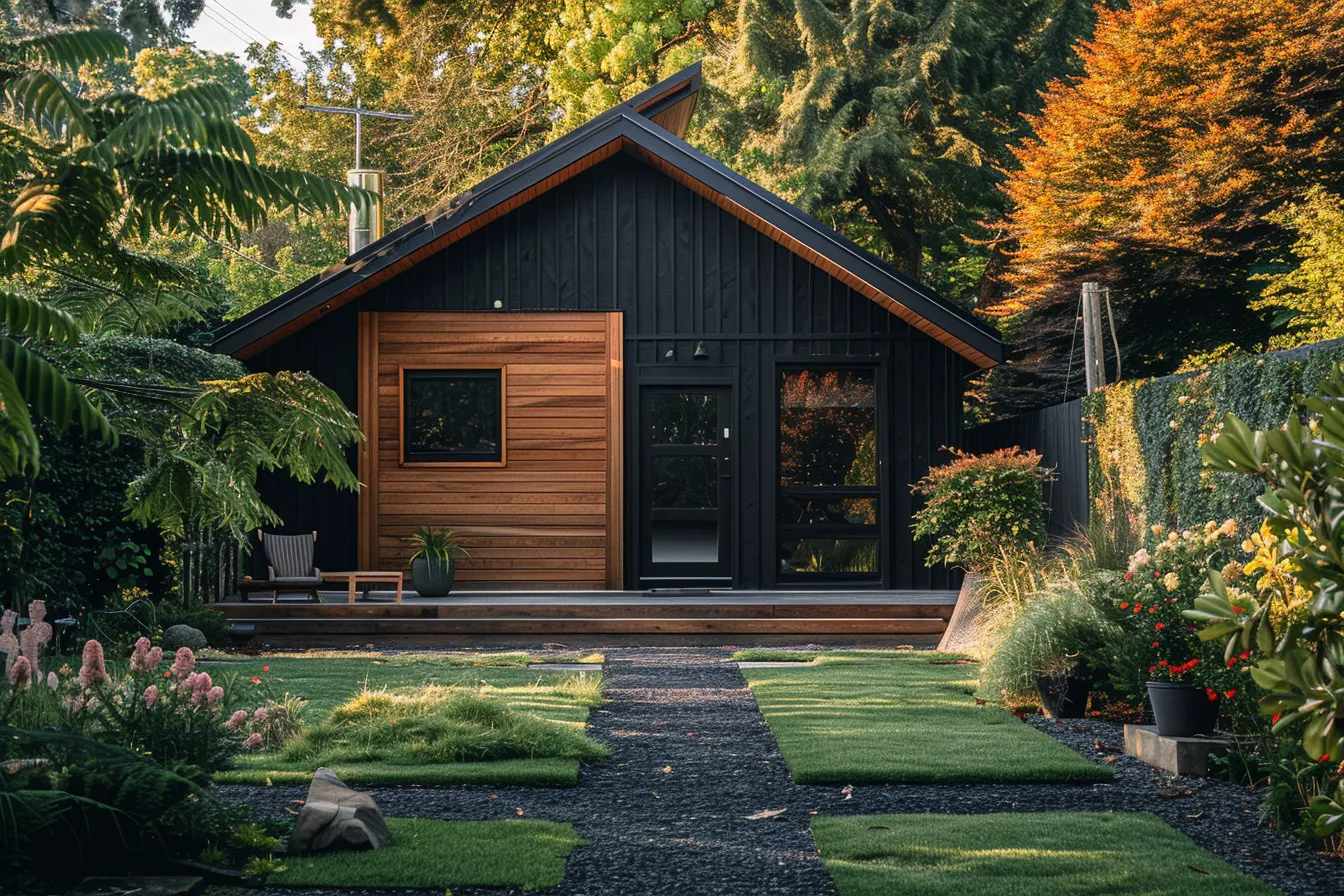 Compact home design with modern flat roof and minimal landscaping