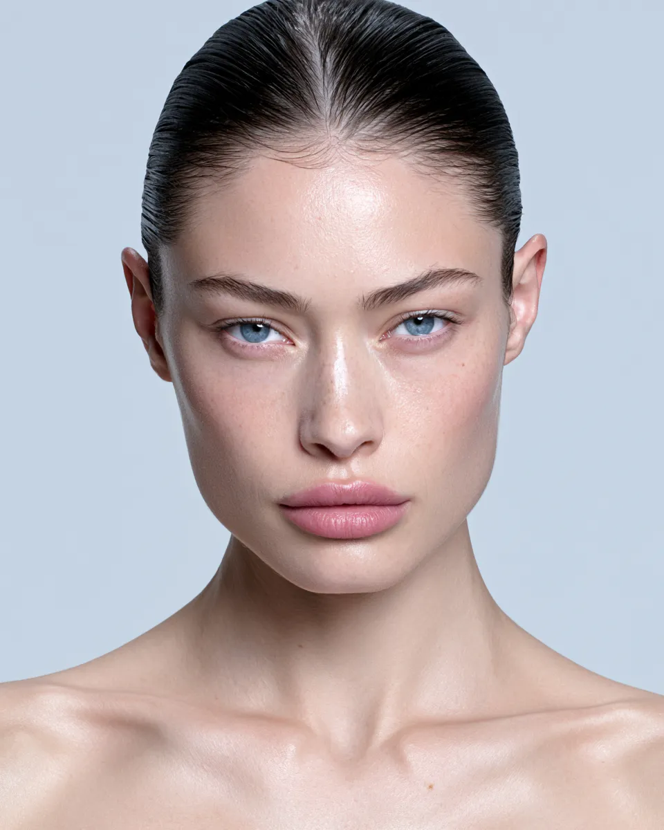 Beauty photo featuring straight hair hairstyle for oval face with elegant pulled-back styling