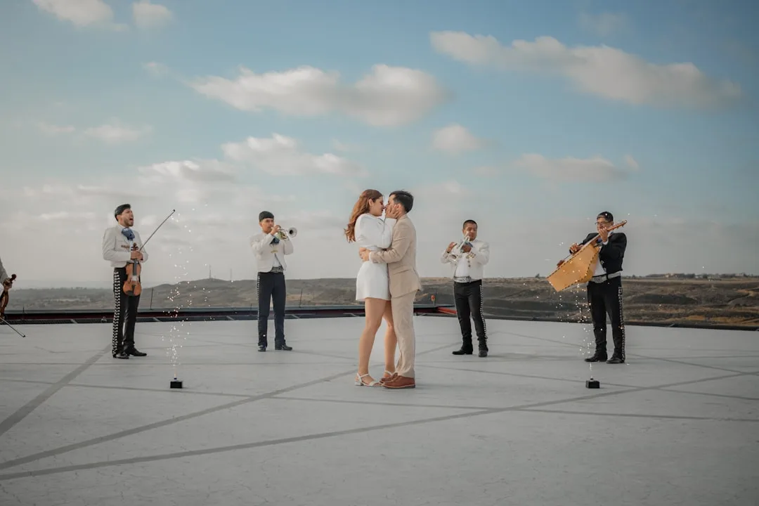 live orchestra wedding ceremony bride groom — perspective 2