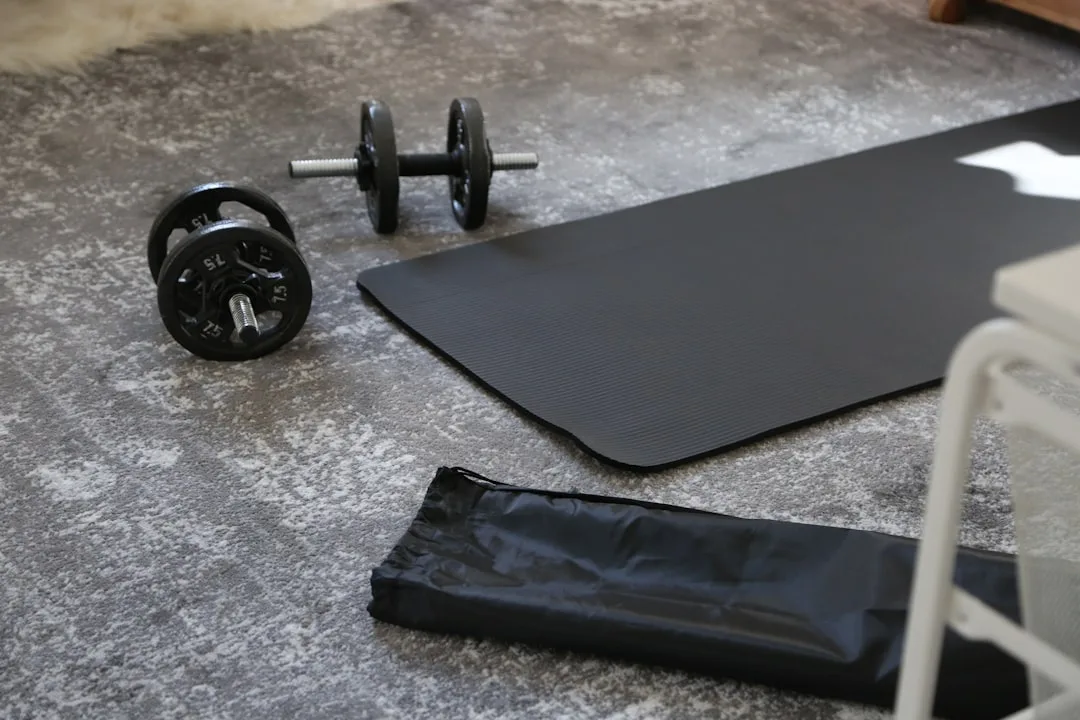 Home workout space with resistance bands and minimal equipment setup