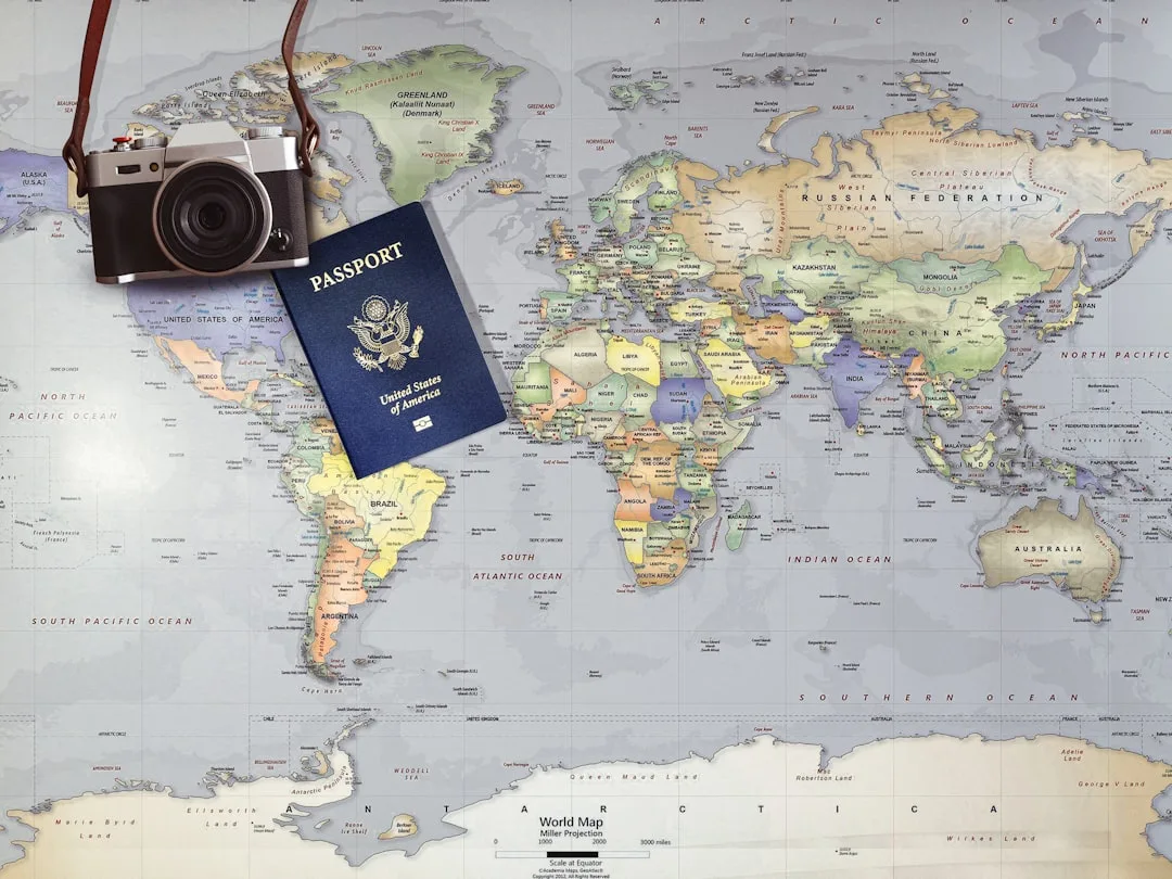 Multiple passport pages arranged by country seasonal opening windows