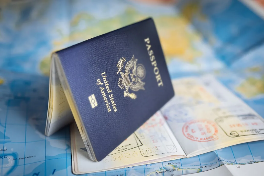 Traveler reviewing passport with seasonal country entry dates calendar