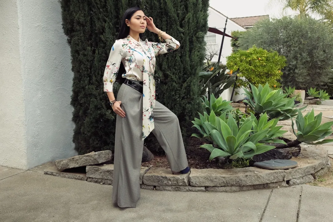 Wide-leg trousers paired with fitted blazer showing proportional balance