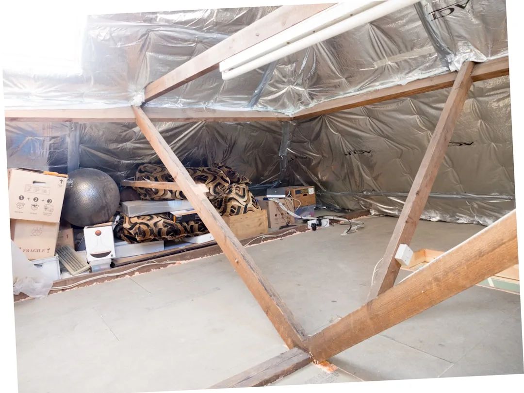 Sealed crawl space door with weatherstripping and dehumidification system running