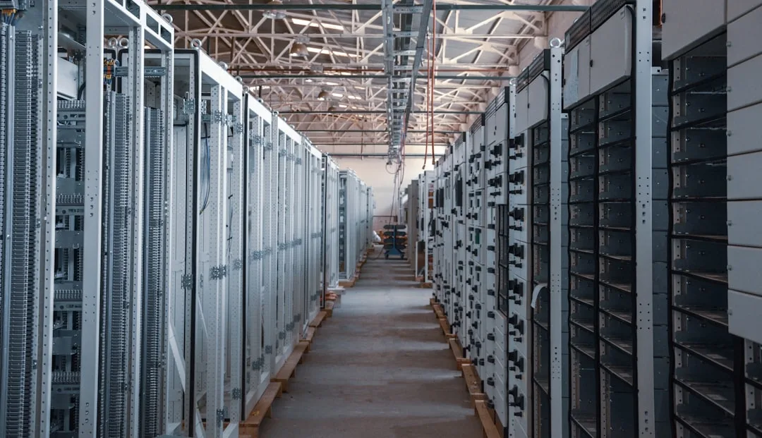 Modern data center facility with server infrastructure and AI computing hardware installation