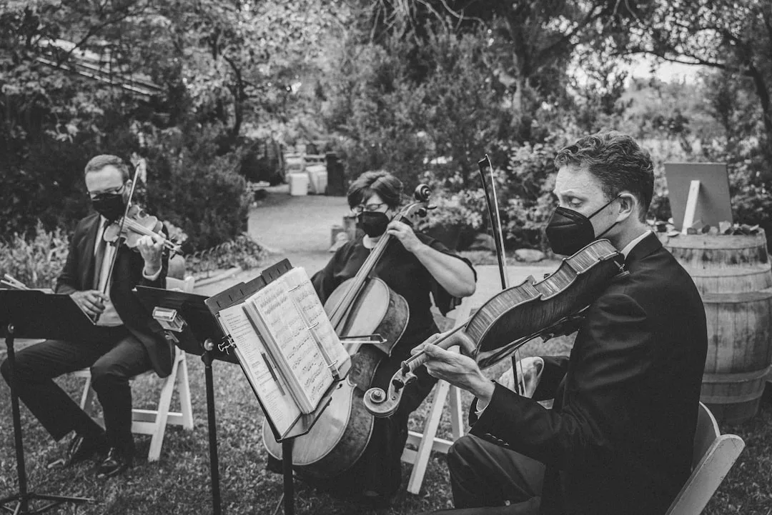 live orchestra wedding ceremony bride groom — perspective 1