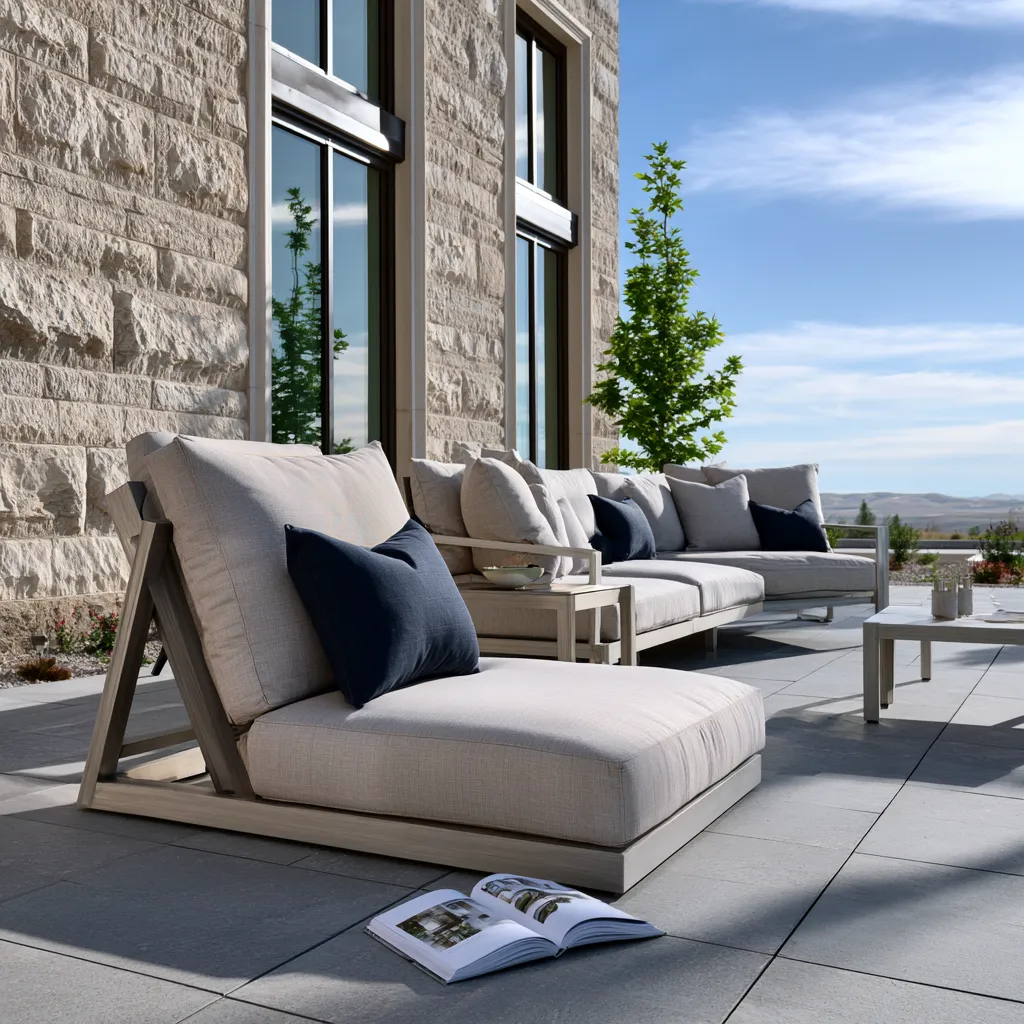 Flax aluminum frames with durable upholstery and blue accents