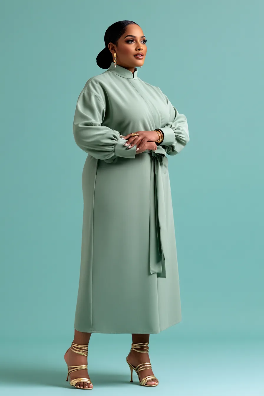 Elegant wrap midi dress for a curvy wedding guest at a formal outdoor ceremony