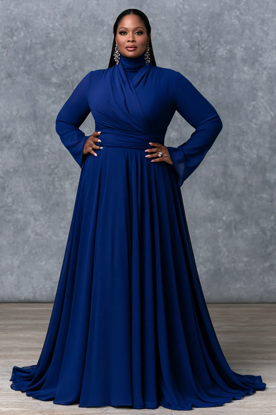 Best colour choices for plus size wedding guest outfits — cobalt blue gown