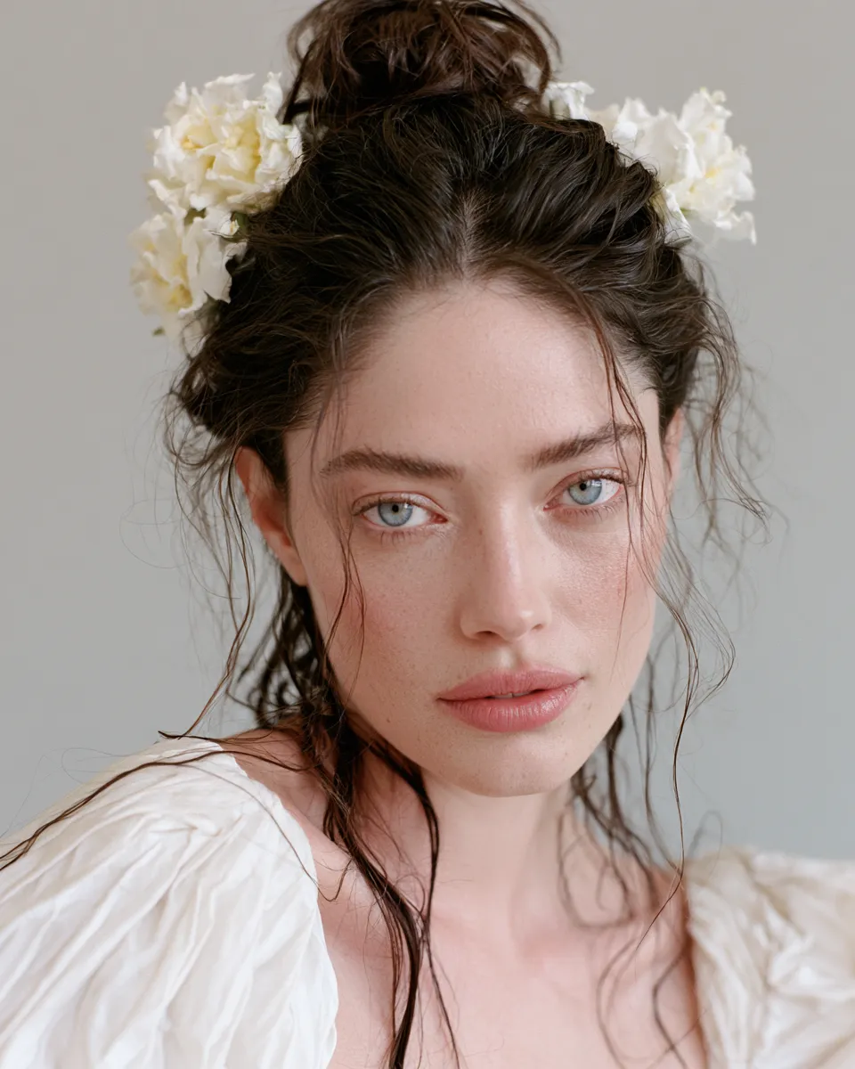 Beauty editorial image of bridal hair styled in a timeless twisted updo for a formal ceremony