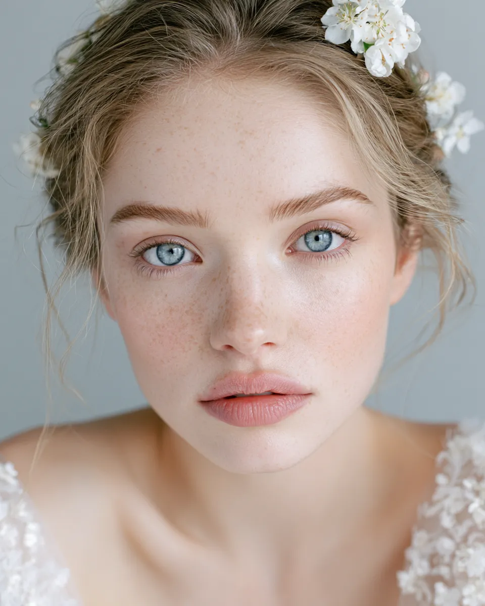 Elegant bridal hairstyle featuring a sculpted chignon with pearl accents