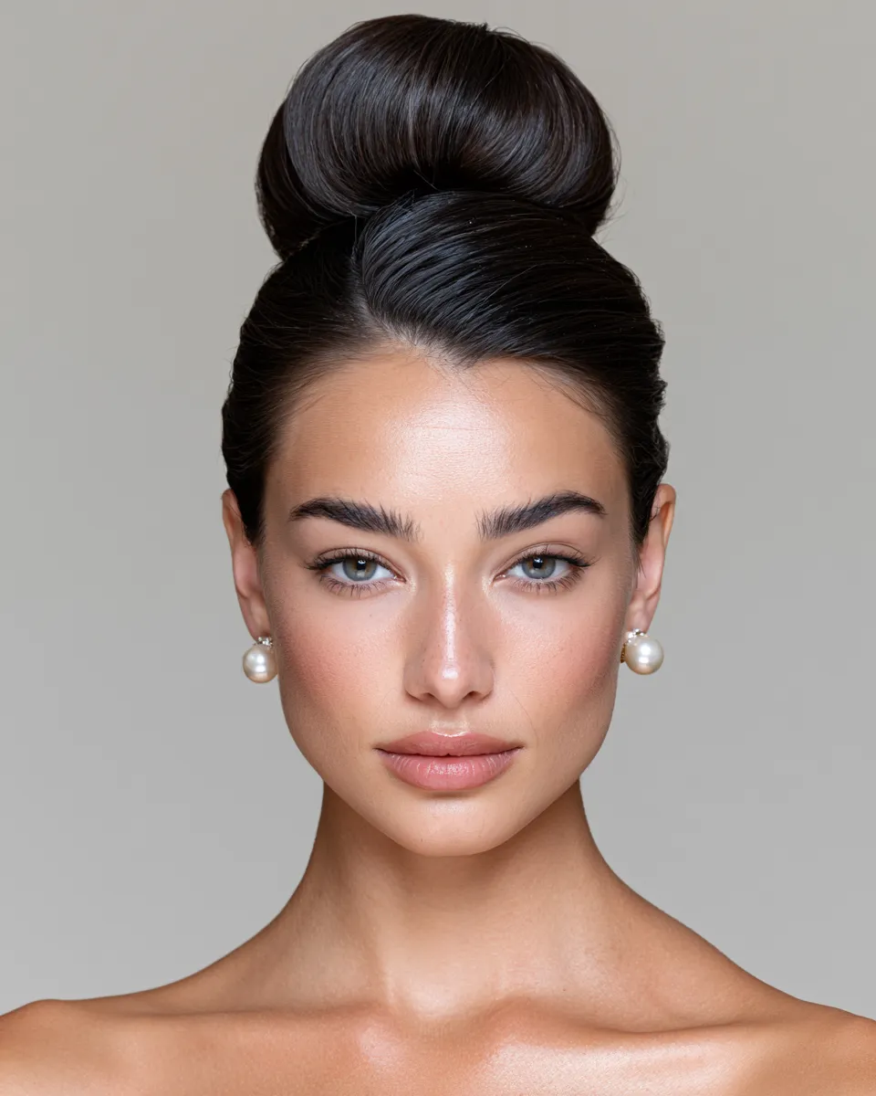 Elegant French roll updo styled as a classic bridal wedding hairstyle