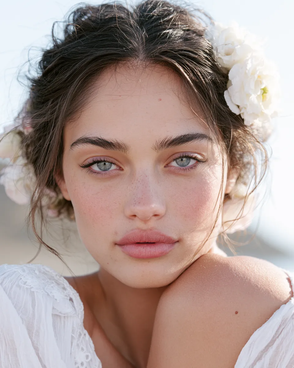 Close-up portrait of a bride showcasing a romantic wedding hair look with loose curls