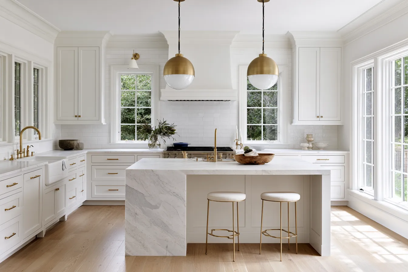 Modern kitchen featuring white color cabinets, shaker doors, and natural daylight