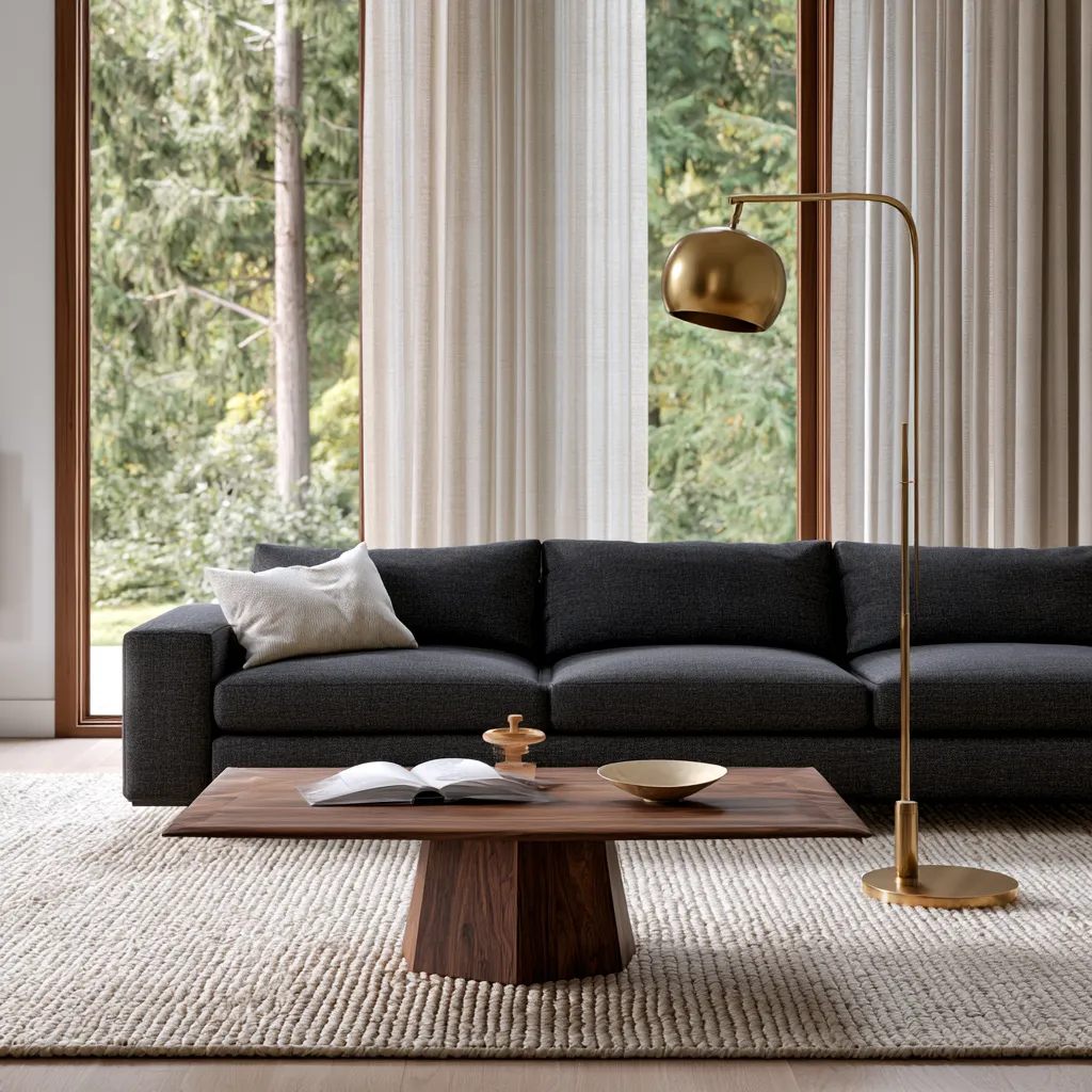 Charcoal grey home color sofa in a modern living room