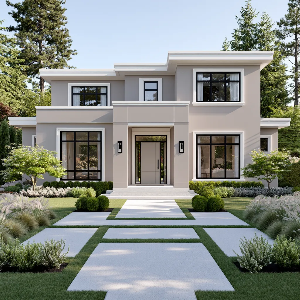 Contemporary house exterior in a dove grey home color palette