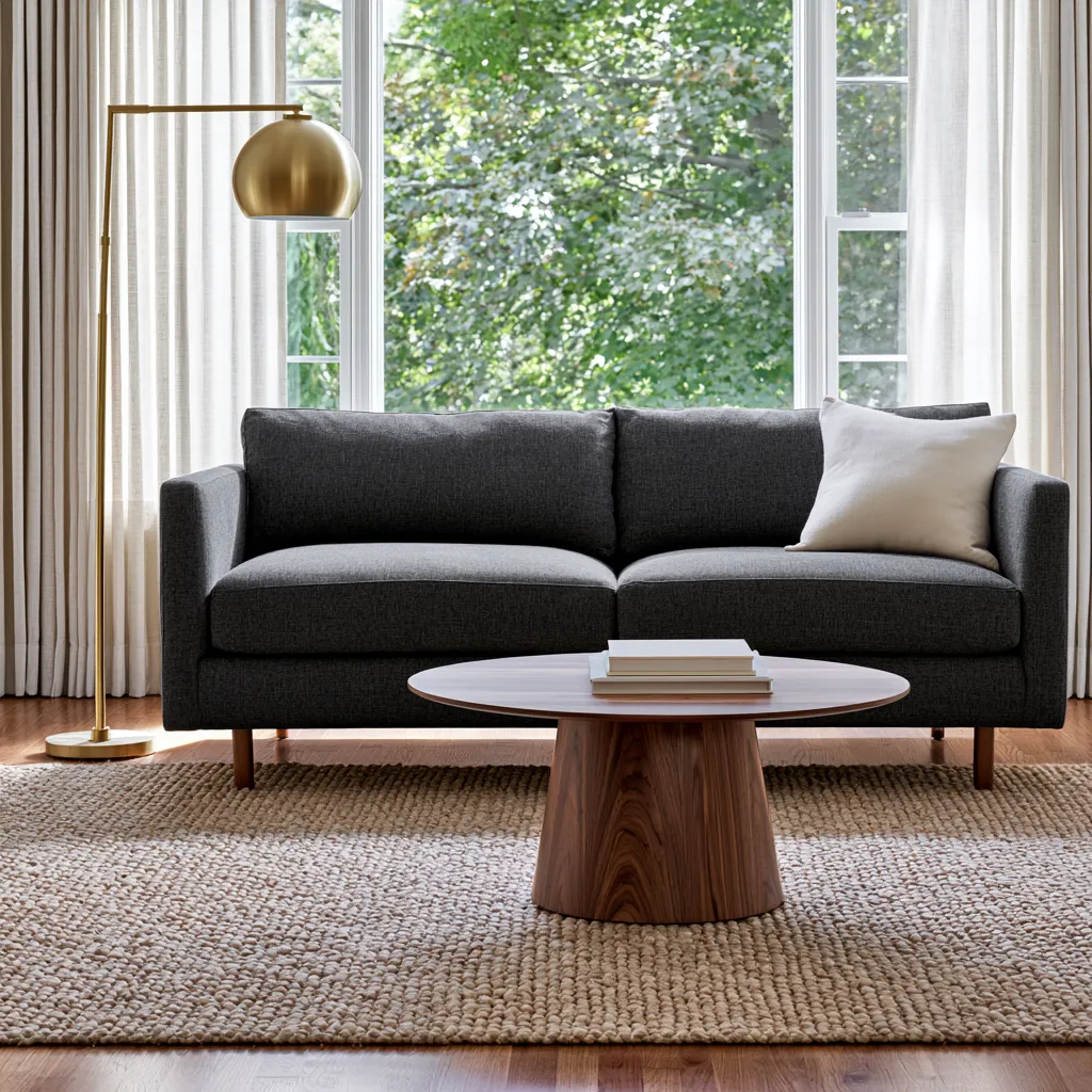 Living room styled around a grey home color seating arrangement
