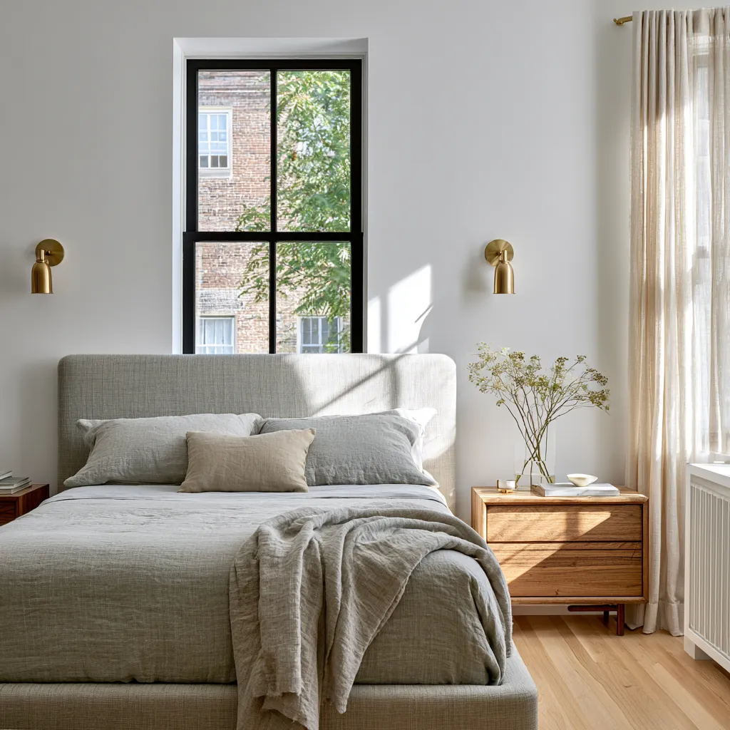 Calming bedroom retreat in a muted grey home color tone
