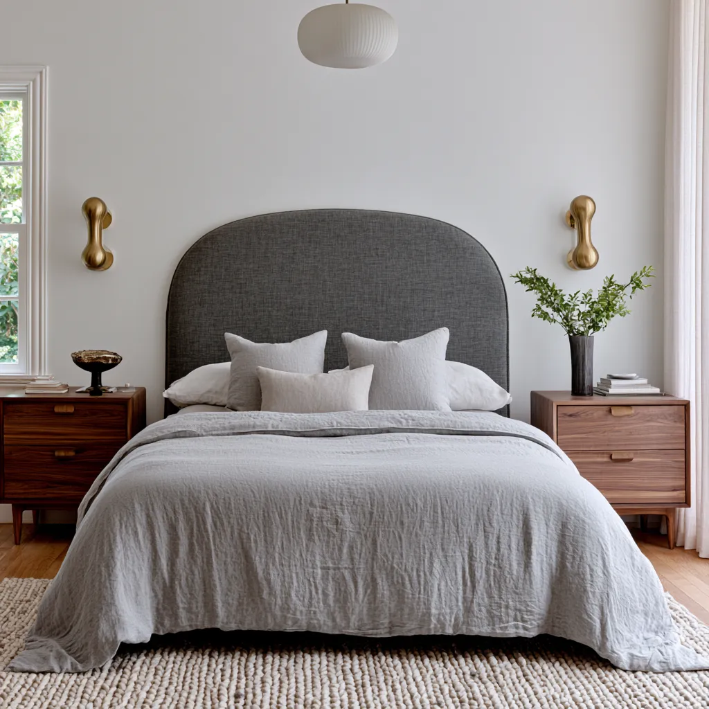 Slate grey home color bedroom with walnut nightstands