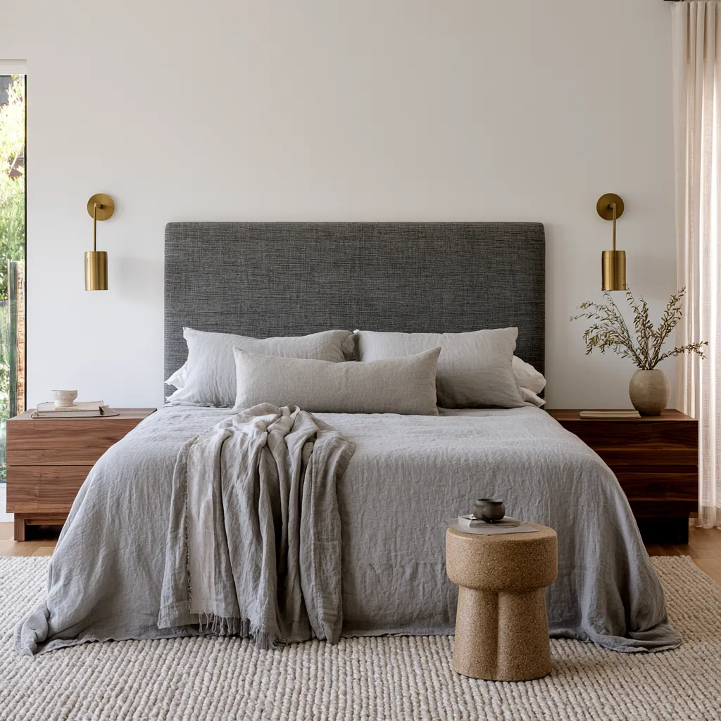 Serene bedroom styled in a soft grey home color palette