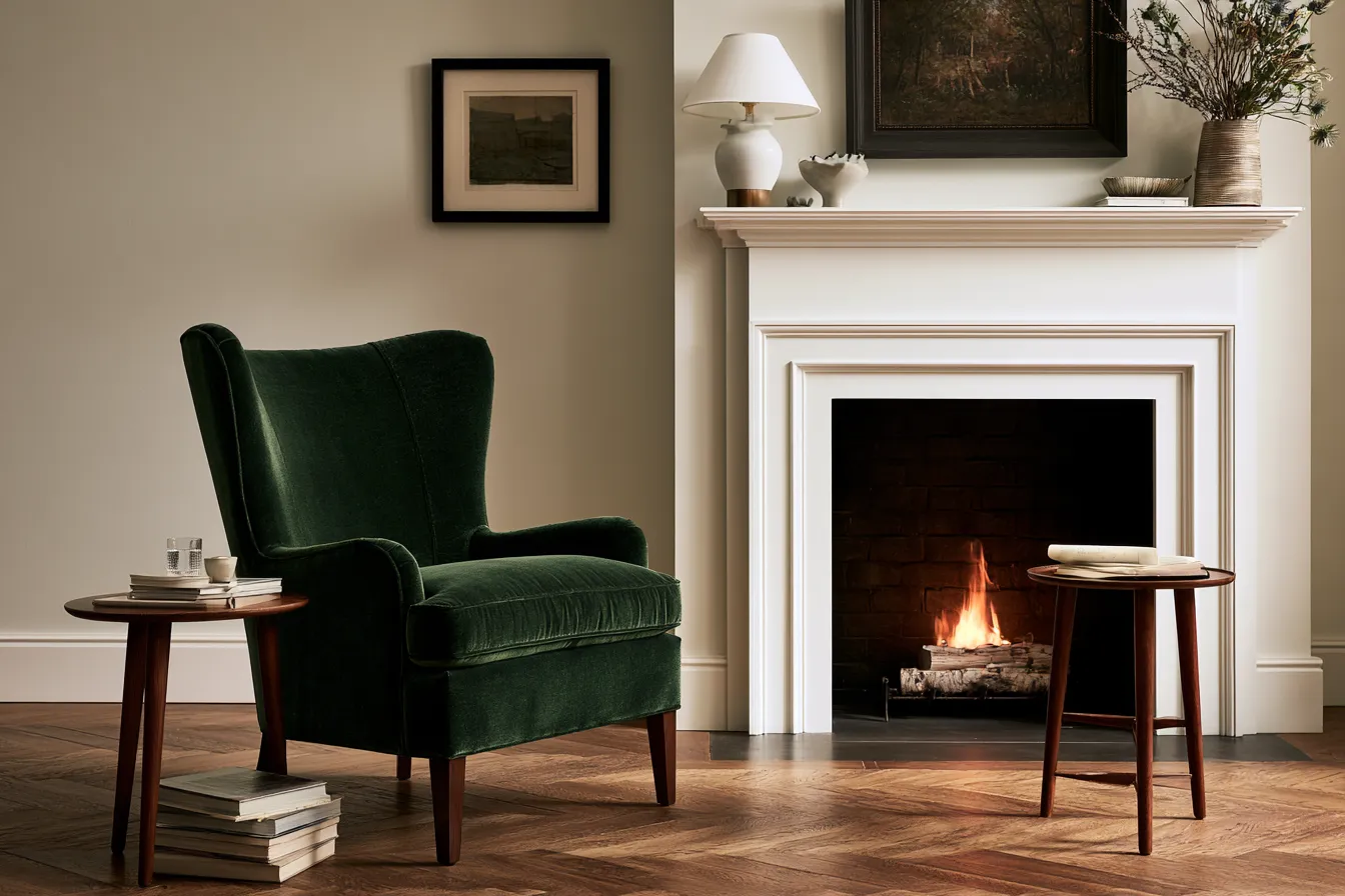 velvet wingback accent chair ideas for living room with fireplace