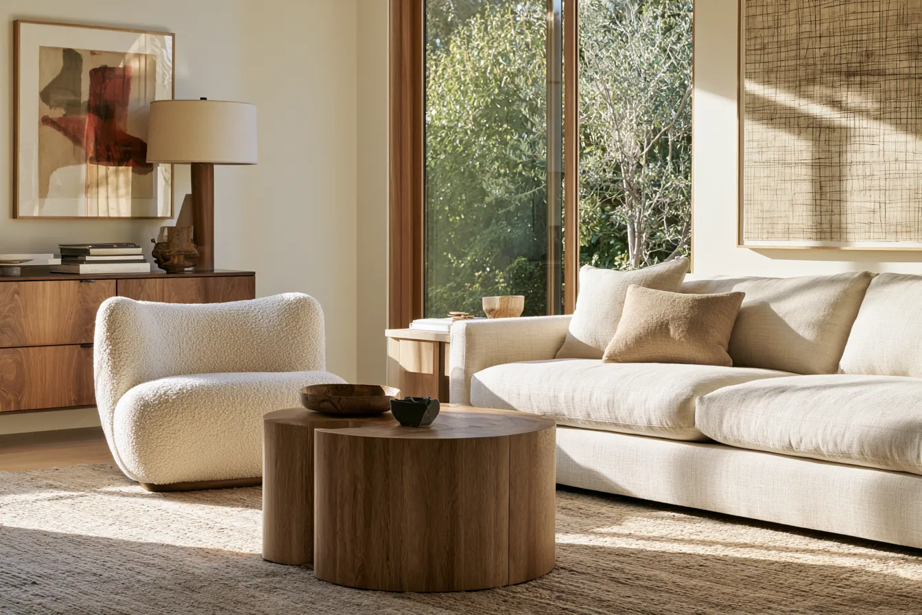 accent chair ideas for living room boucle and linen pairing