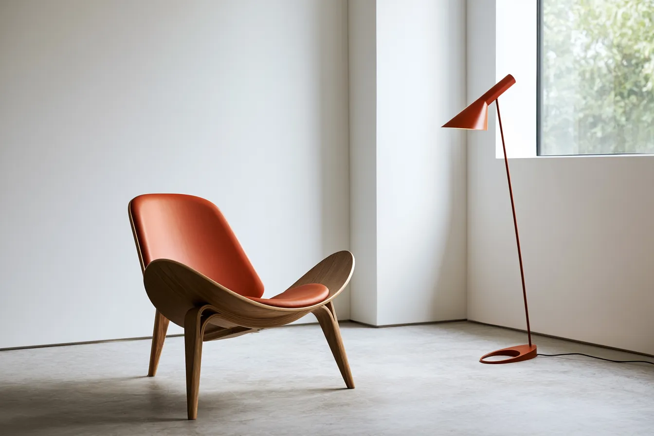 minimalist living room accent chair ideas sculptural clay terracotta oak