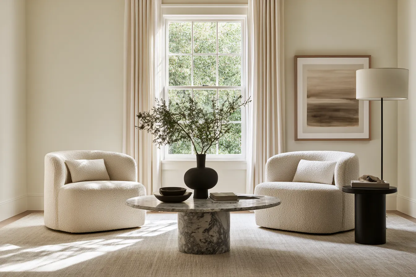 accent chairs for living room symmetrical placement boucle cream