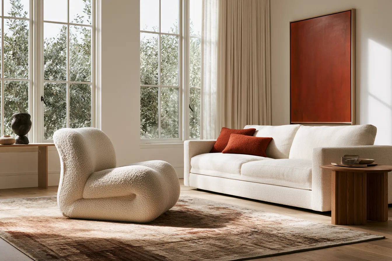 sculptural accent chair living room styling afternoon light