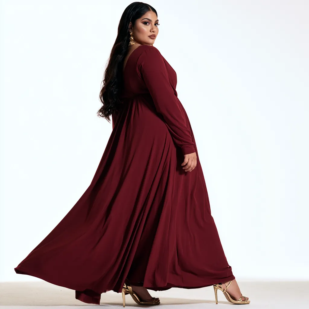 best dress apple shaped body empire waist maxi burgundy flowing fabric heeled sandals