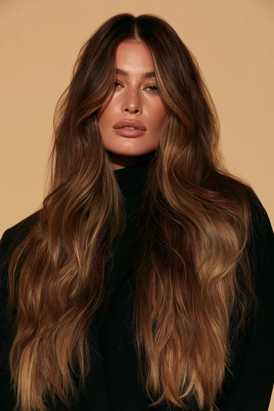 Balayage technique classique couleur miel dimension cheveux foncés éditorial debout