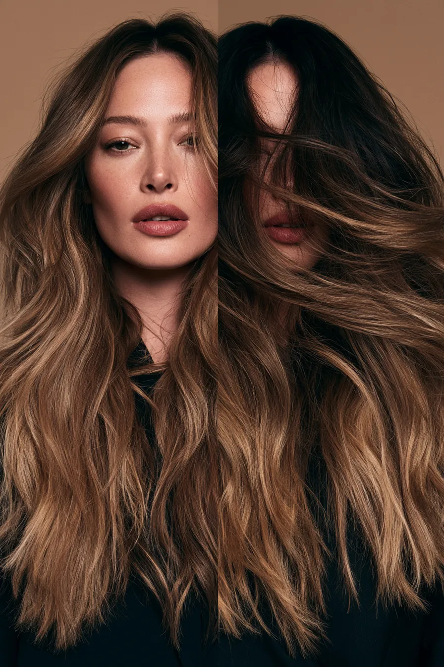 Balayage ombré contraste studio éditorial photographie couleur cheveux
