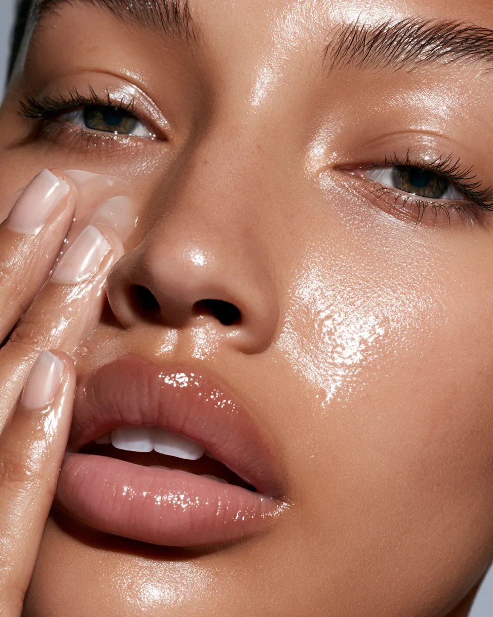 Close-up face shot for a beauty skincare hydration ingredients guide