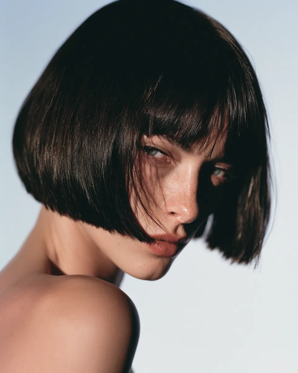 Kurzer edgy Bob Rasierer scharf Nackenhaar sichtbar