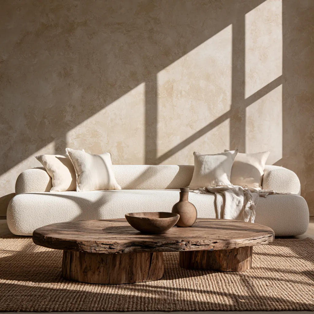 Intérieur bouclé avoine tonalité unique tapis beige bois