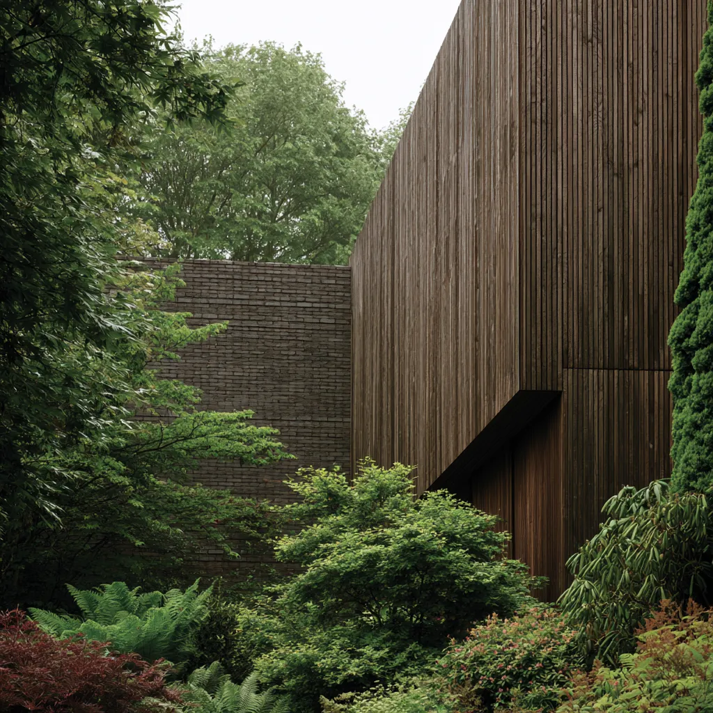 Exterior brick design combined with vertical timber boards creating textural contrast on facade