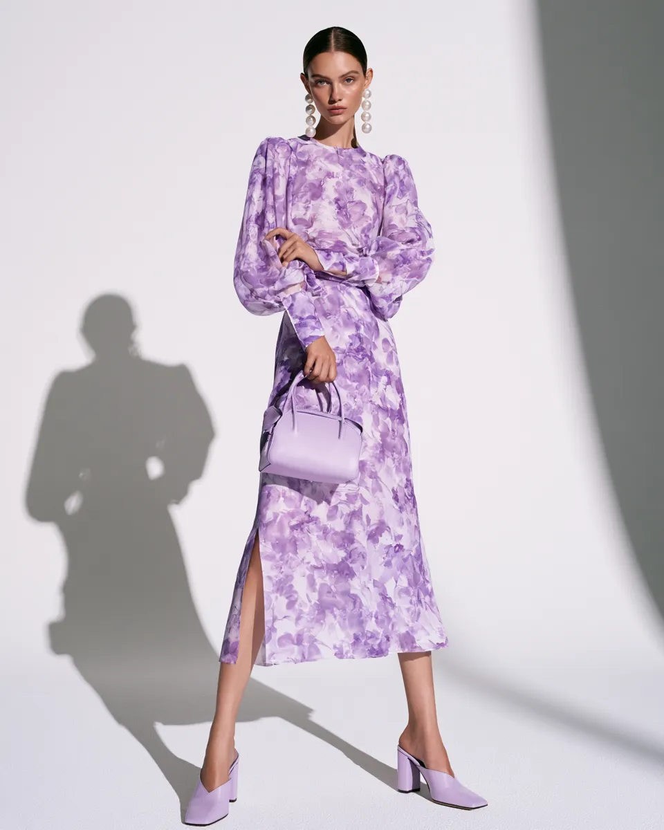 complete bridal shower guest look floral midi dress pearl accessories nude mules