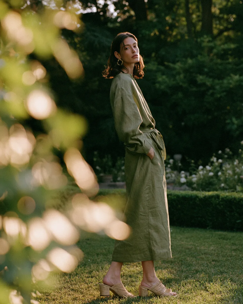 bridal shower outfit ideas for outdoor venues sage green dress golden hour