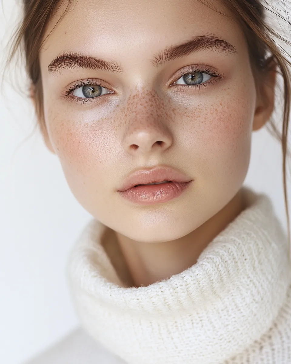 Beauty editorial portrait of a woman whose routine includes both niacinamide and vitamin C applied together on skin