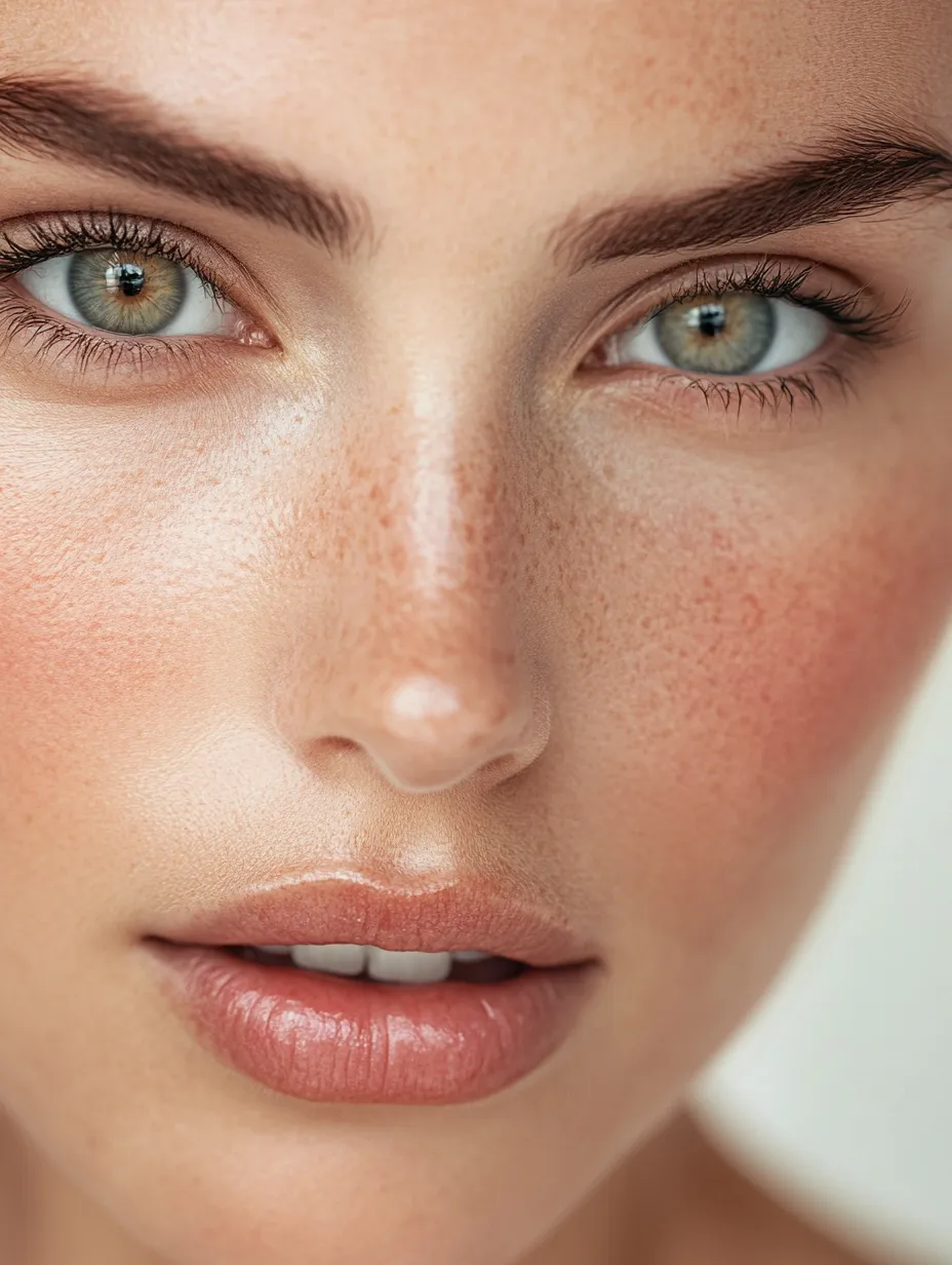 Beauty portrait close-up of woman with even glowing skin after combining niacinamide and vitamin C serum daily