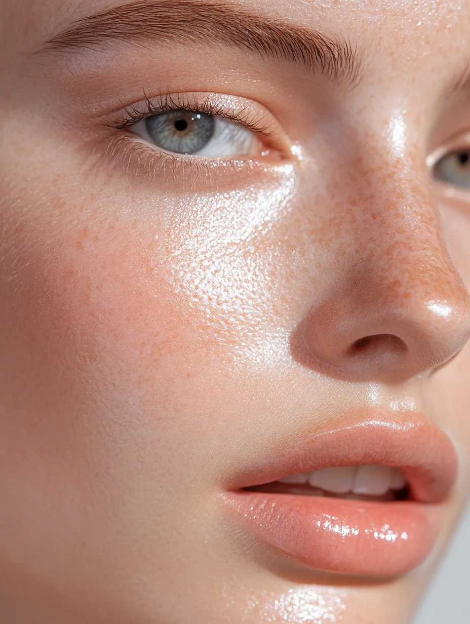 Detailed skin shot demonstrating the effect of layering vitamin C and niacinamide in one skincare routine
