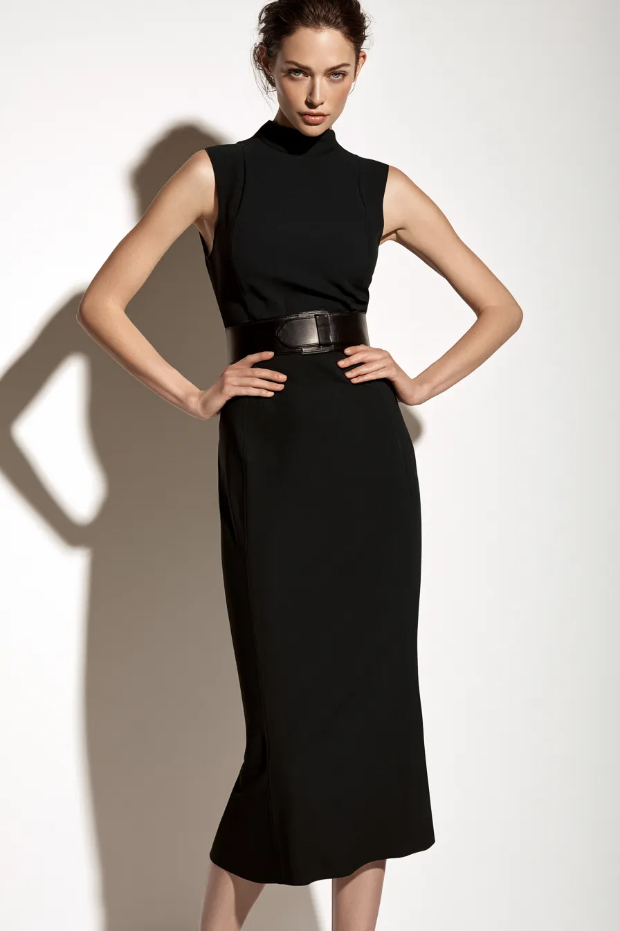 Capsule wardrobe black midi dress essential for women in their 30s editorial