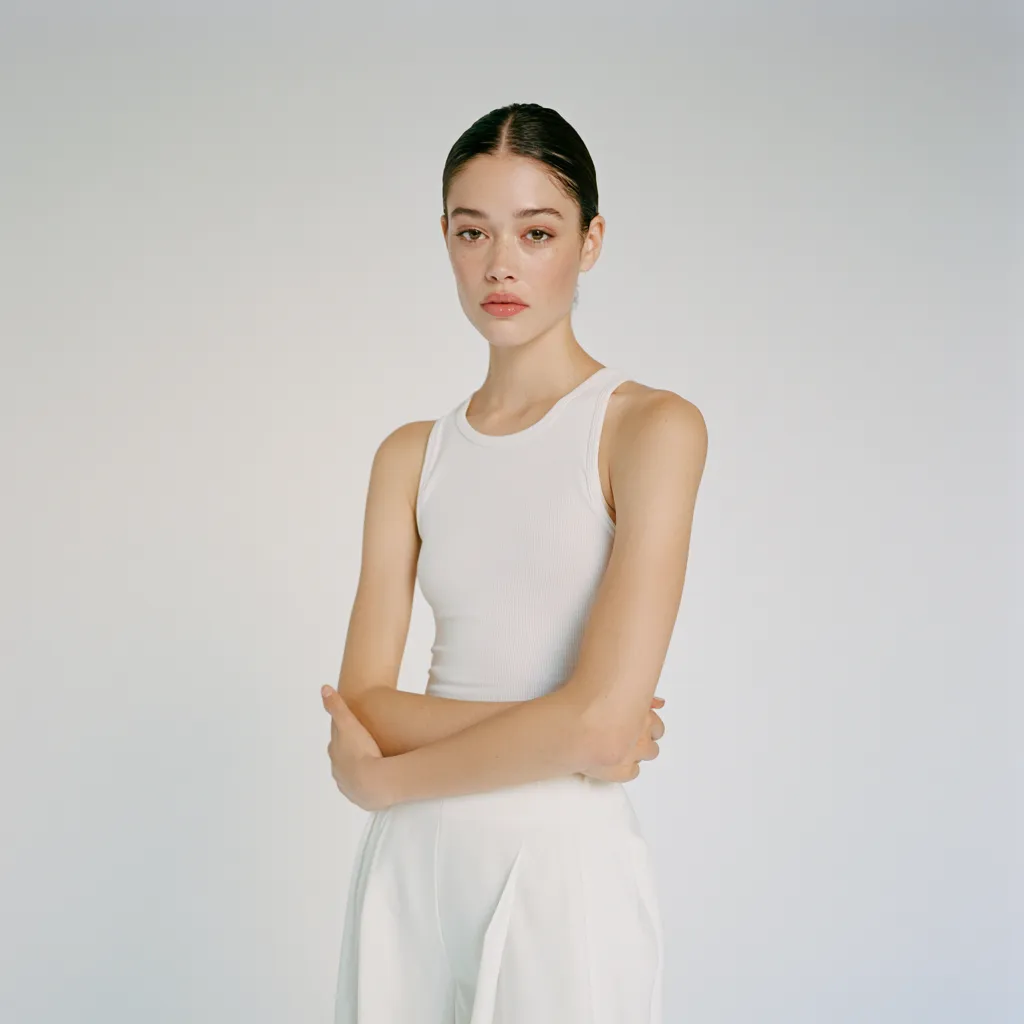 Sleek clean girl hairstyle with perfectly laid edges and natural finish in studio beauty shoot
