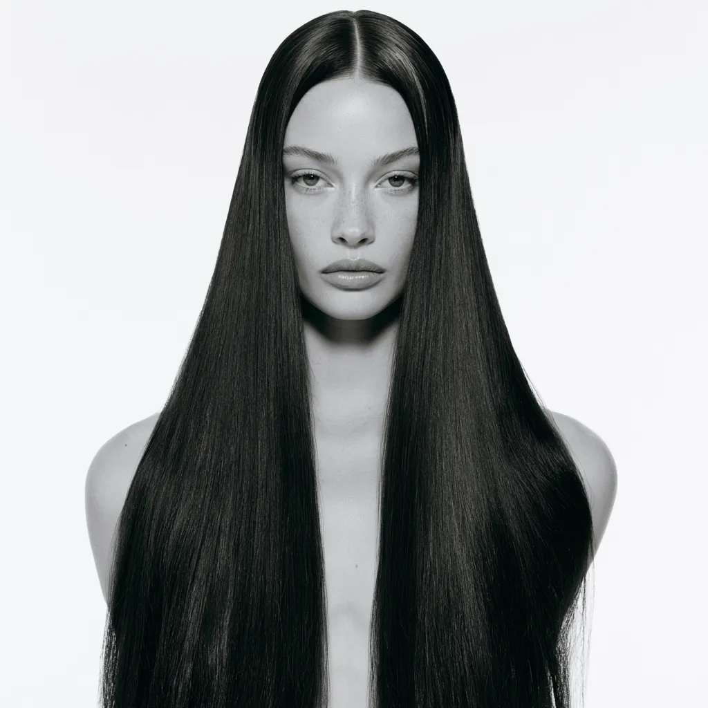 Glass hair clean girl hairstyle tutorial showing mirror-like shine and ultra-sleek straight finish