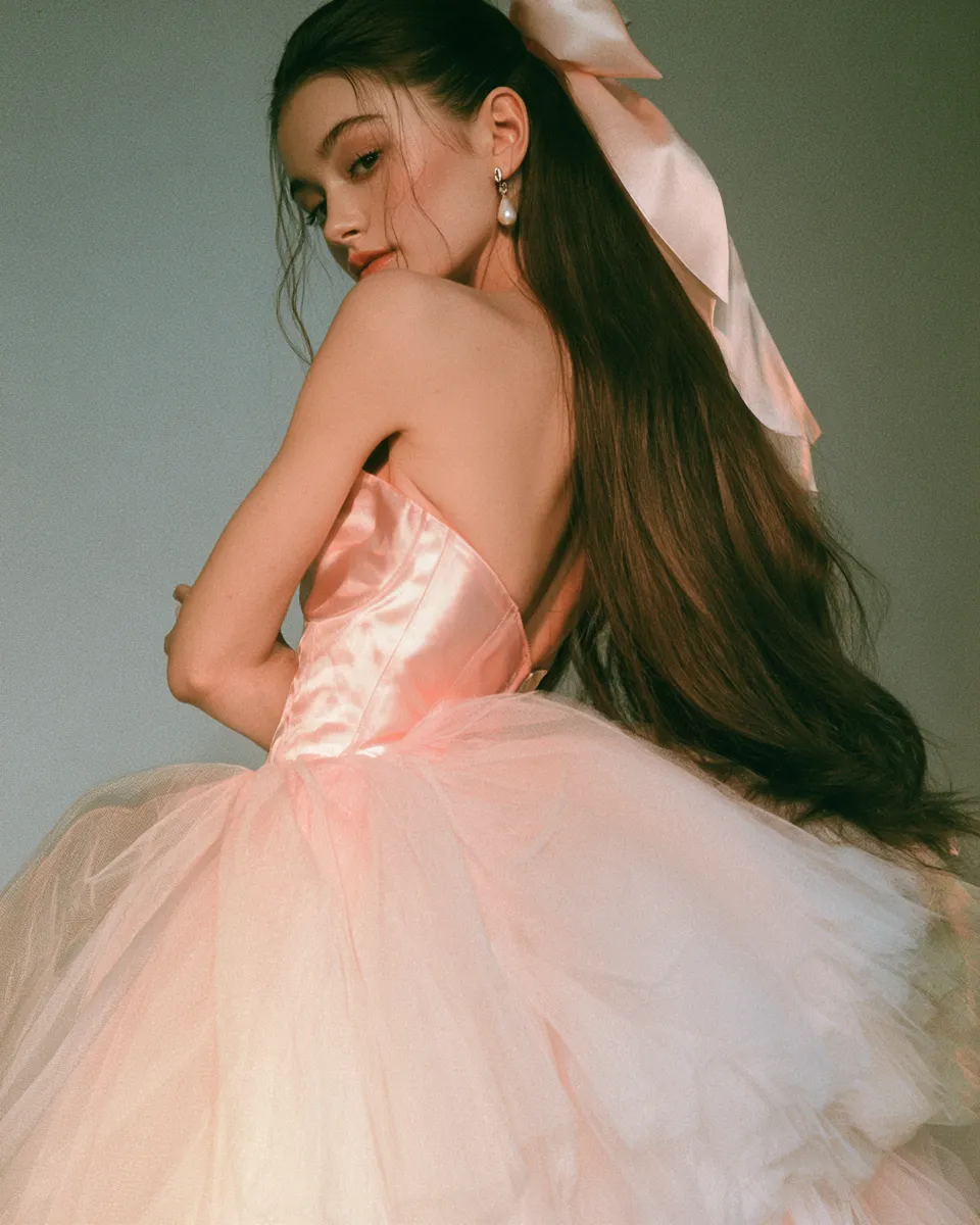 feminine coquette outfit ideas satin corset pink tulle skirt editorial look