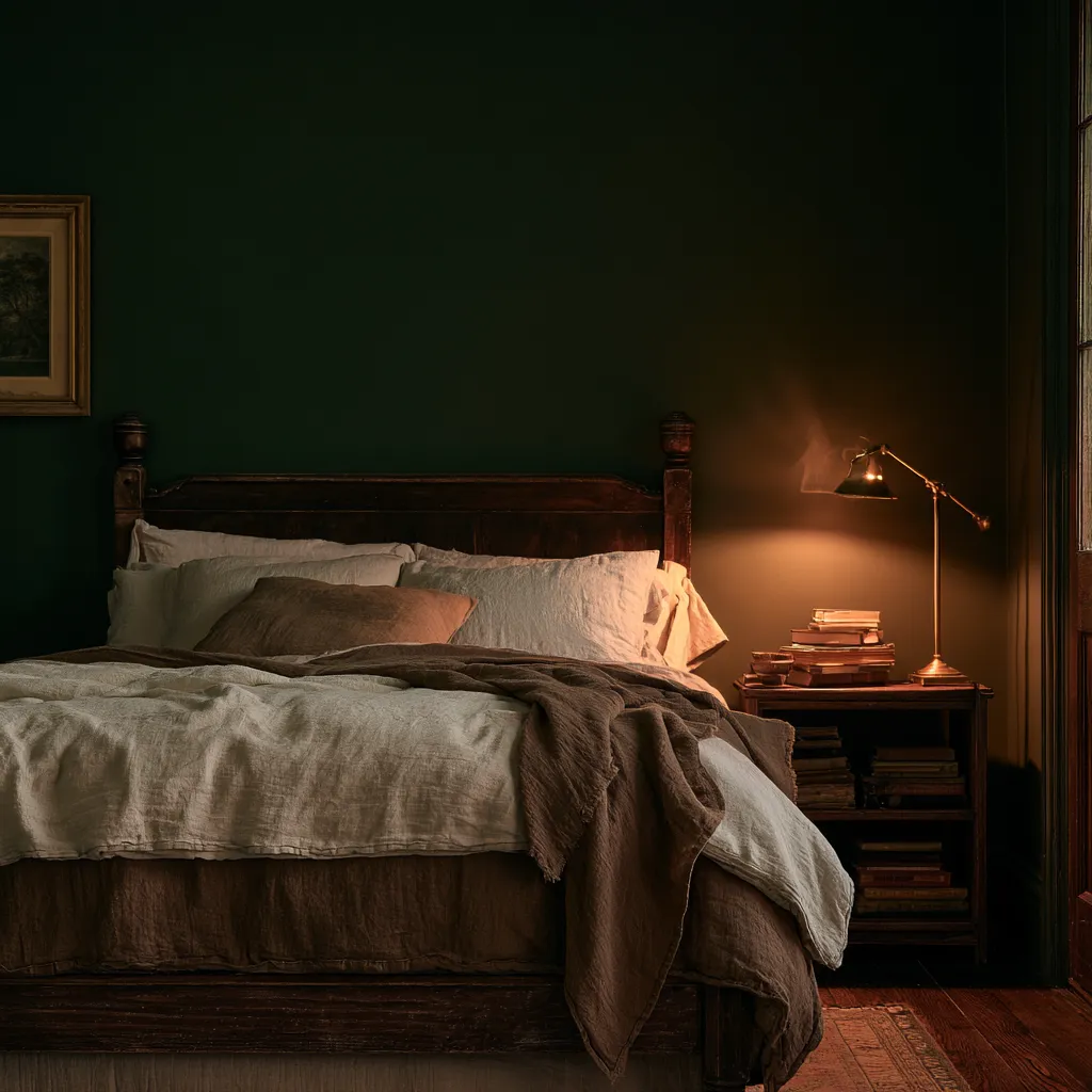 dark academia bedroom ideas antique wood cream linen warm light