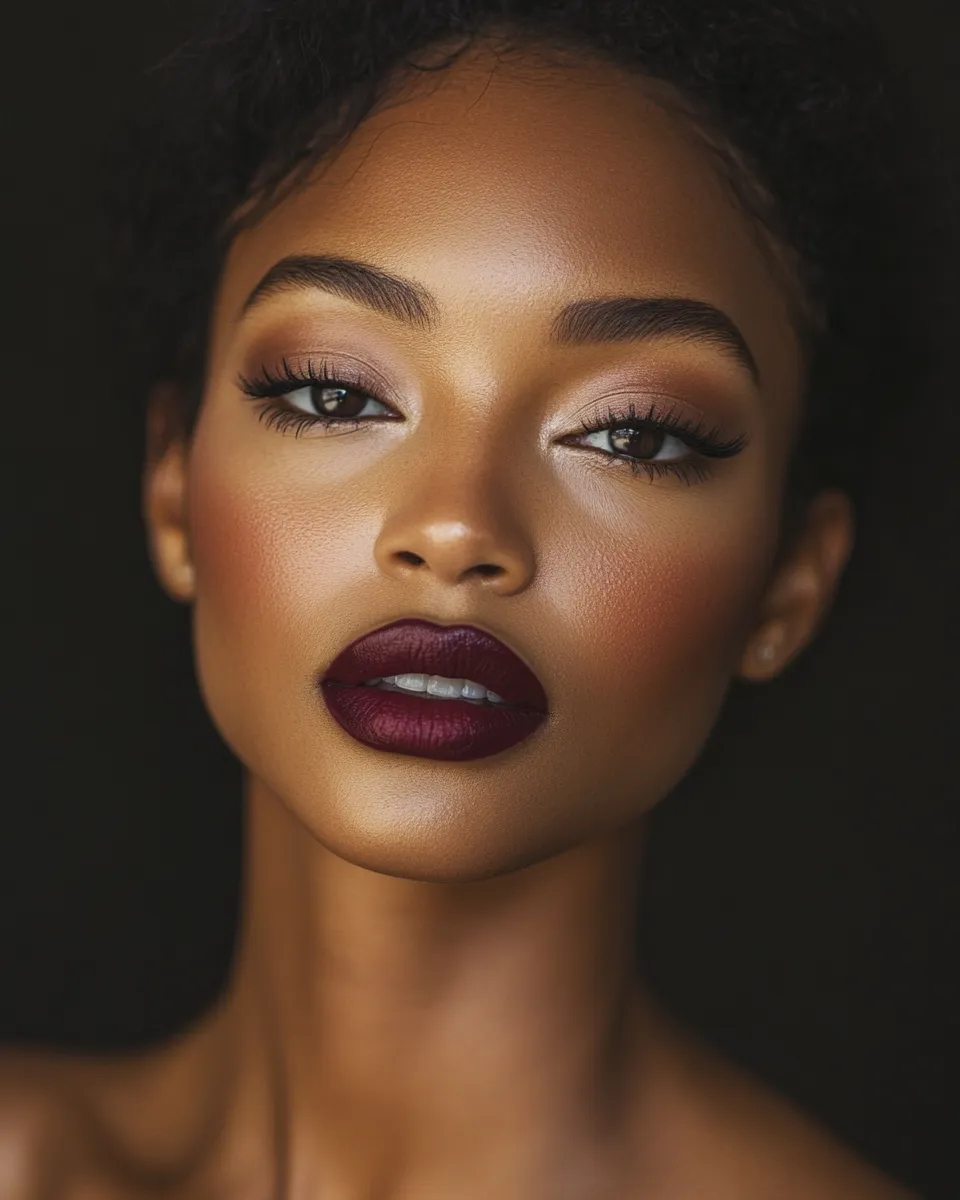 Real woman with medium-deep brown skin showing full date night makeup look step by step with warm shades